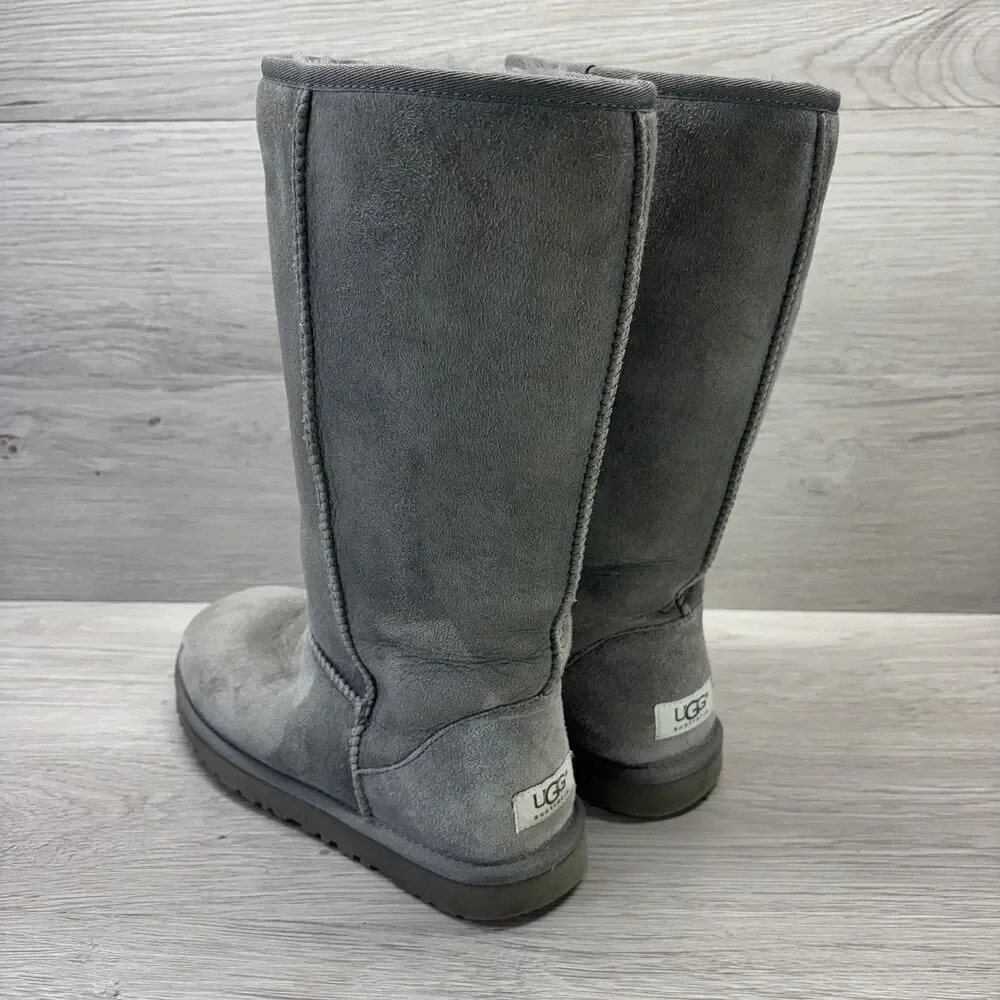 UGG Australia Women's Size 7 Shearling Boots Suede Classic Tall 5815 Gray - Picture 2 of 11